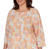 PRINTED SLUB BLOUSON WITH 3/4 SLEEVES