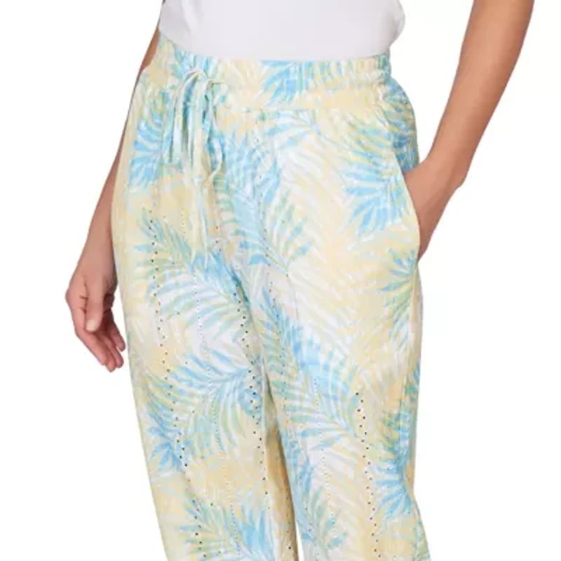 PRINTED EYELET GAUZE PULL ON PANT