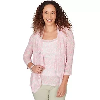 PRINTED MESH 3/4 SLEEVE CASCADE CARDIGAN