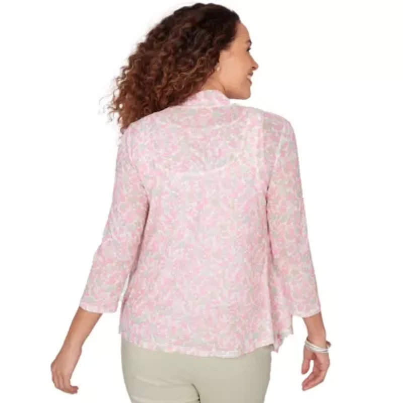 PRINTED MESH 3/4 SLEEVE CASCADE CARDIGAN