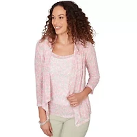 PRINTED MESH 3/4 SLEEVE CASCADE CARDIGAN