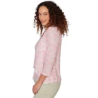 PRINTED MESH 3/4 SLEEVE CASCADE CARDIGAN