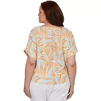 PRINTED EYELET GAUZE T SLEEVE BLOUSON WITH TIE FRONT