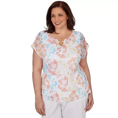 PRINTED TEXTURED KNIT T SLEEVE TOP