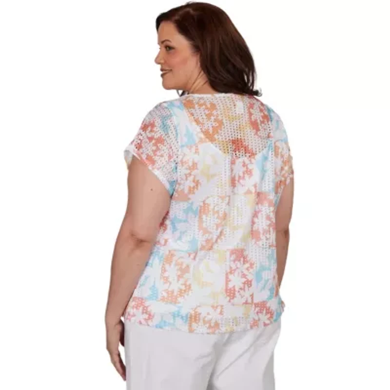 PRINTED TEXTURED KNIT T SLEEVE TOP