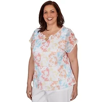 PRINTED TEXTURED KNIT T SLEEVE TOP
