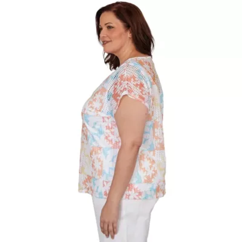 PRINTED TEXTURED KNIT T SLEEVE TOP
