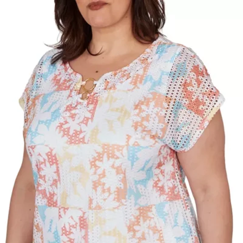 PRINTED TEXTURED KNIT T SLEEVE TOP