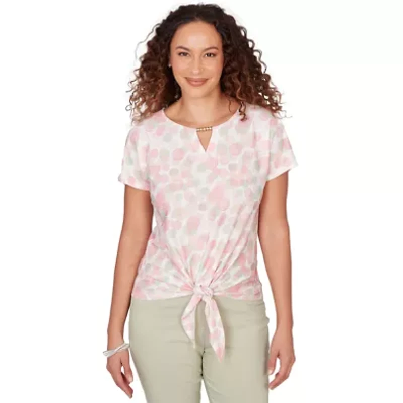 PRINTED CRINKLE T SLEEVE TIE FRONT TOP