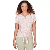 PRINTED CRINKLE T SLEEVE TIE FRONT TOP