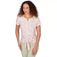 PRINTED CRINKLE T SLEEVE TIE FRONT TOP