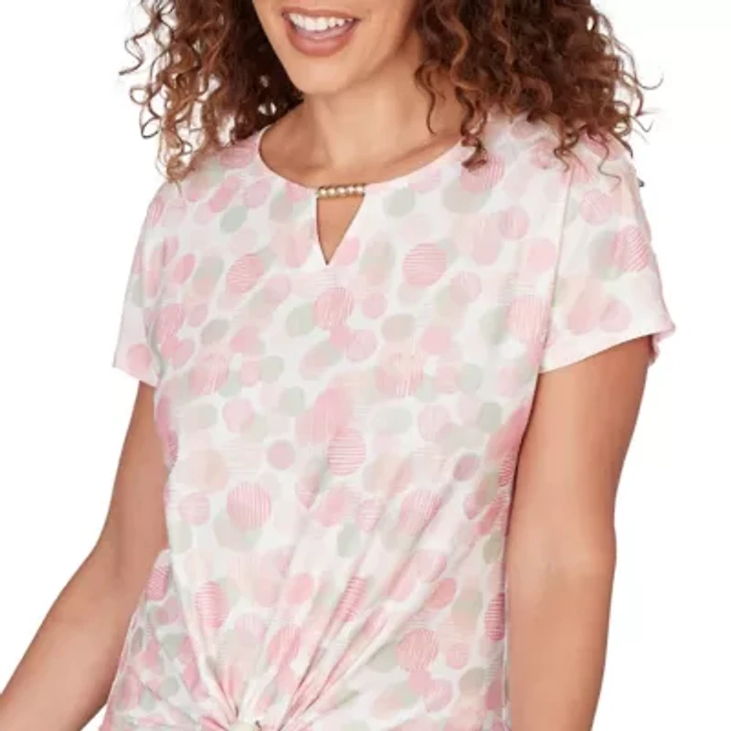 PRINTED CRINKLE T SLEEVE TIE FRONT TOP