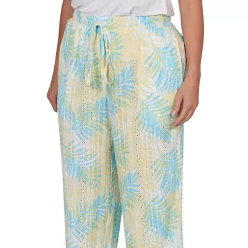 PRINTED EYELET GAUZE PULL ON PANT