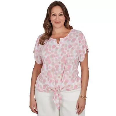 PRINTED CRINKLE T SLEEVE TIE FRONT TOP