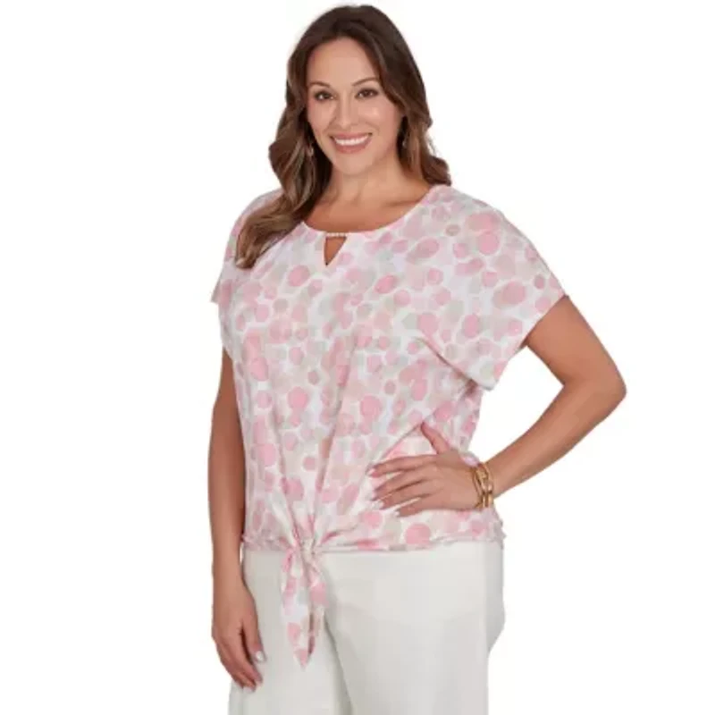 PRINTED CRINKLE T SLEEVE TIE FRONT TOP