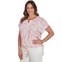 PRINTED CRINKLE T SLEEVE TIE FRONT TOP