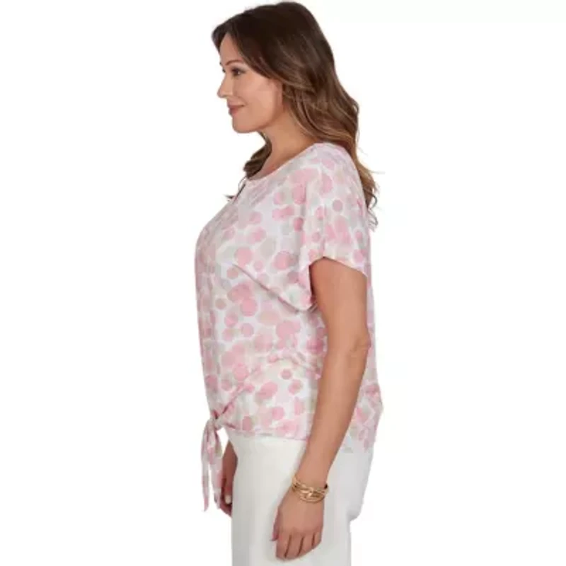PRINTED CRINKLE T SLEEVE TIE FRONT TOP
