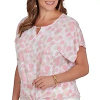 PRINTED CRINKLE T SLEEVE TIE FRONT TOP