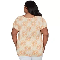 PRINTED KNIT CRINKLE SHORT SLEEVE HENLEY
