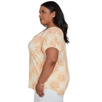 PRINTED KNIT CRINKLE SHORT SLEEVE HENLEY