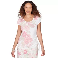 PRINTED STRETCH JERSEY T SLEEVE TOP WITH SIDE STRAP