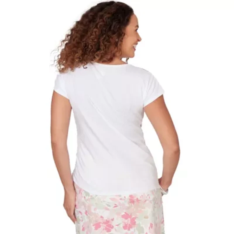 PRINTED STRETCH JERSEY T SLEEVE TOP WITH SIDE STRAP