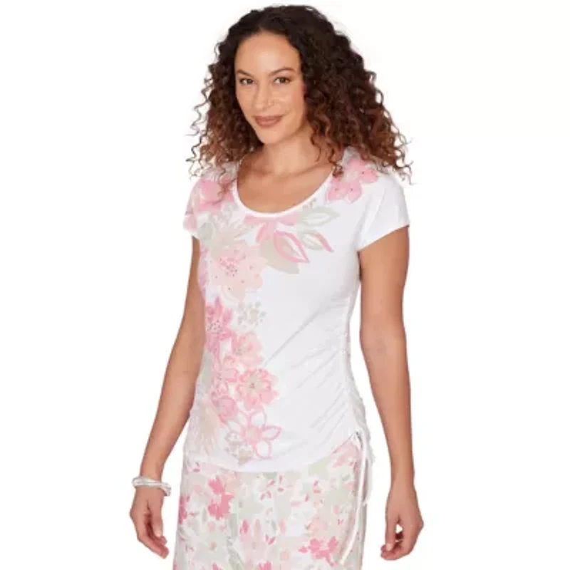 PRINTED STRETCH JERSEY T SLEEVE TOP WITH SIDE STRAP