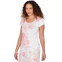 PRINTED STRETCH JERSEY T SLEEVE TOP WITH SIDE STRAP