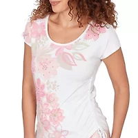 PRINTED STRETCH JERSEY T SLEEVE TOP WITH SIDE STRAP