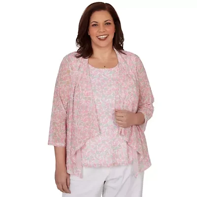PRINTED MESH 3/4 SLEEVE CASCADE CARDIGAN
