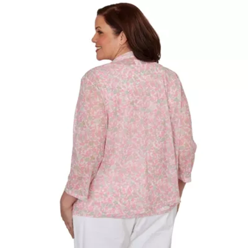 PRINTED MESH 3/4 SLEEVE CASCADE CARDIGAN