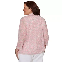 PRINTED MESH 3/4 SLEEVE CASCADE CARDIGAN