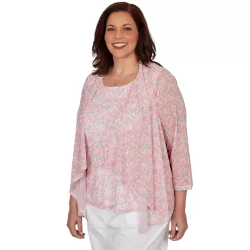 PRINTED MESH 3/4 SLEEVE CASCADE CARDIGAN