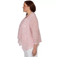 PRINTED MESH 3/4 SLEEVE CASCADE CARDIGAN