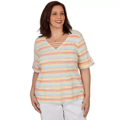 PRINTED EMBELLISHED STRETCH V-NECK TOP