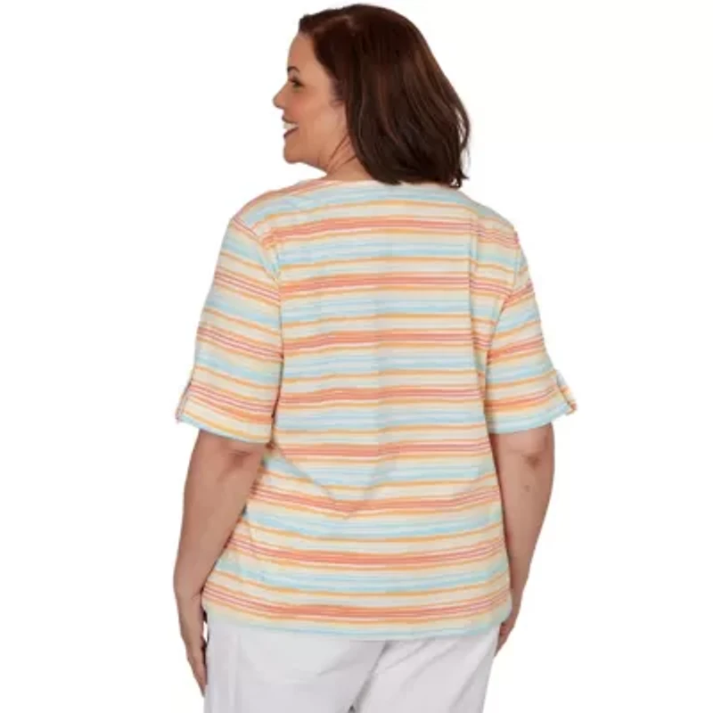 PRINTED EMBELLISHED STRETCH V-NECK TOP