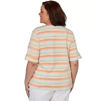 PRINTED EMBELLISHED STRETCH V-NECK TOP