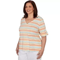 PRINTED EMBELLISHED STRETCH V-NECK TOP