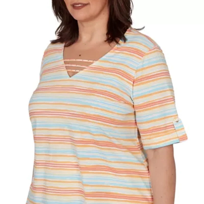 PRINTED EMBELLISHED STRETCH V-NECK TOP
