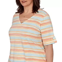 PRINTED EMBELLISHED STRETCH V-NECK TOP