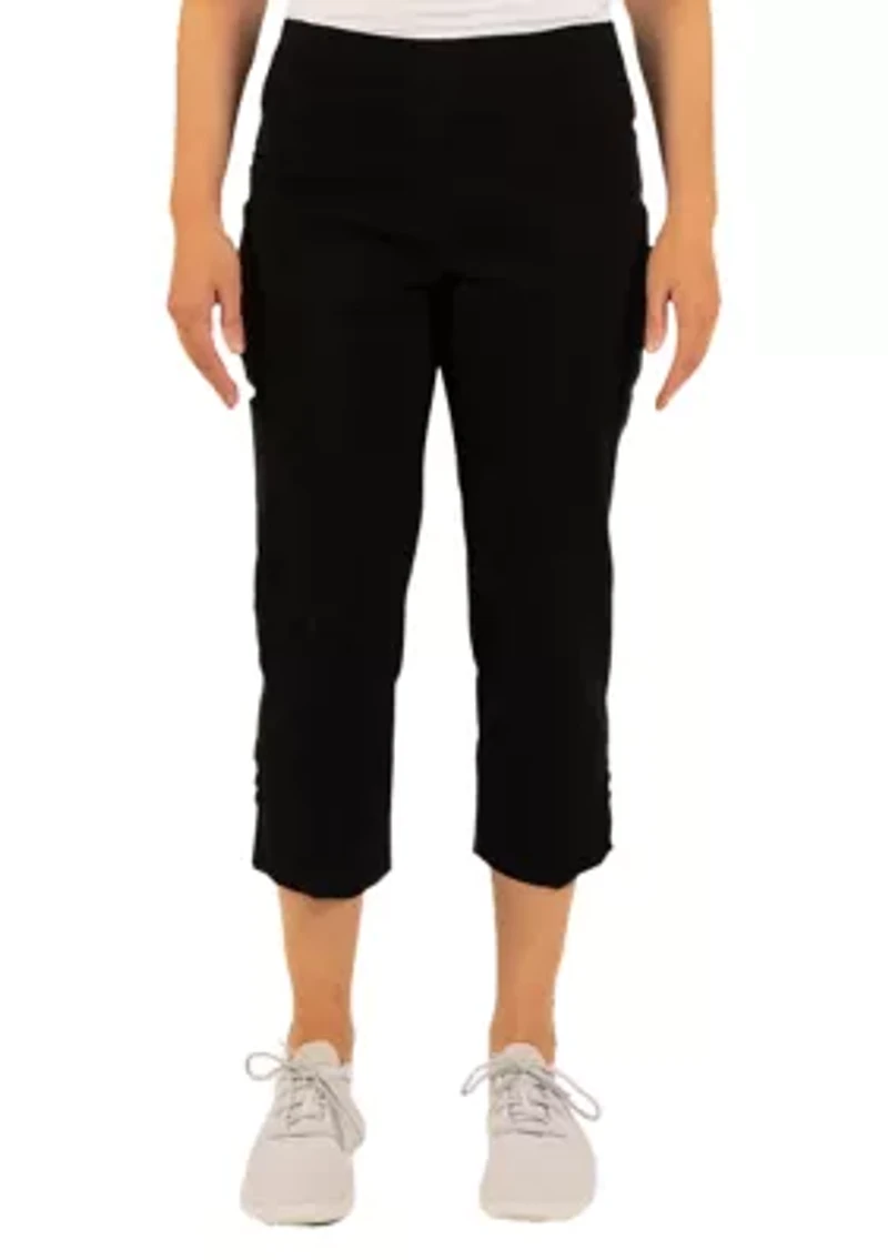 Solid Pull-On Capri Pants with Detailed Split Hem
