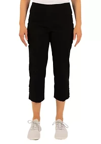 Solid Pull-On Capri Pants with Detailed Split Hem