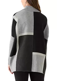 Women's Long Sleeve Printed Poncho Turtleneck Sweater