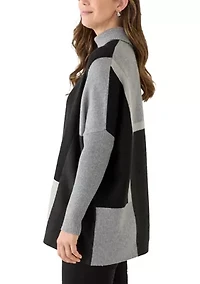 Women's Long Sleeve Printed Poncho Turtleneck Sweater