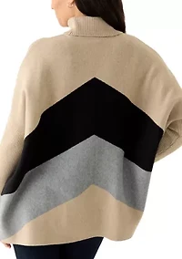 Women's Long Sleeve Printed Poncho Turtleneck