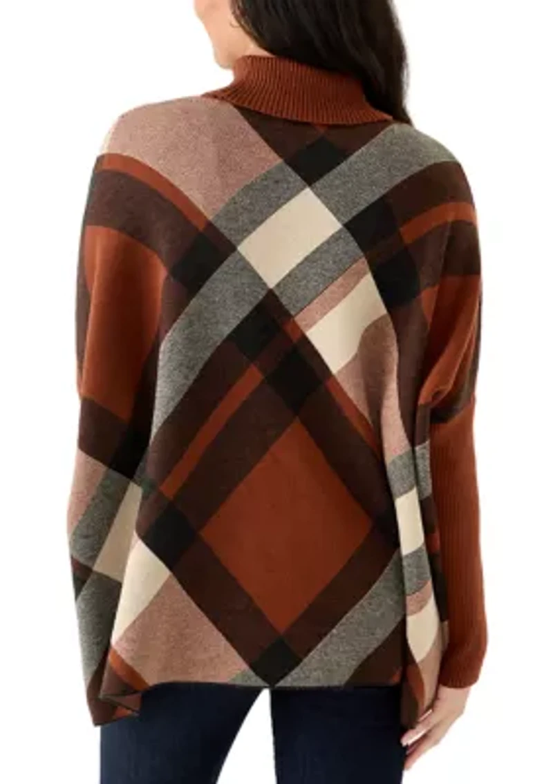 Women's Long Sleeve Printed Turtleneck Poncho