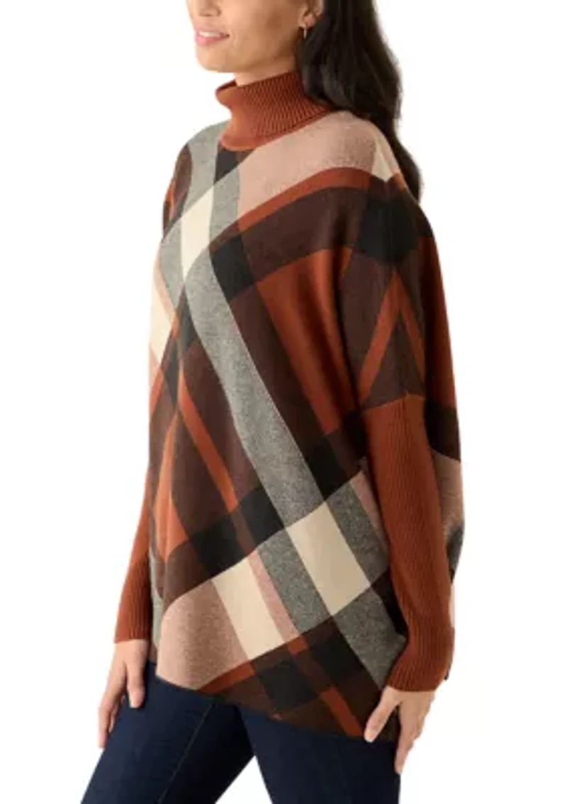 Women's Long Sleeve Printed Turtleneck Poncho