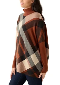 Women's Long Sleeve Printed Turtleneck Poncho