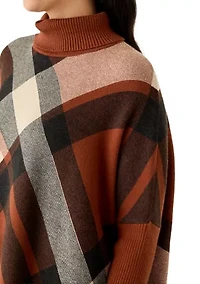 Women's Long Sleeve Printed Turtleneck Poncho