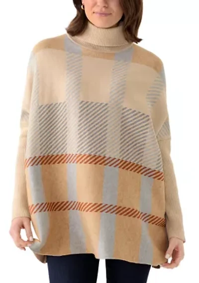 Women's Printed Poncho Turtleneck Sweater